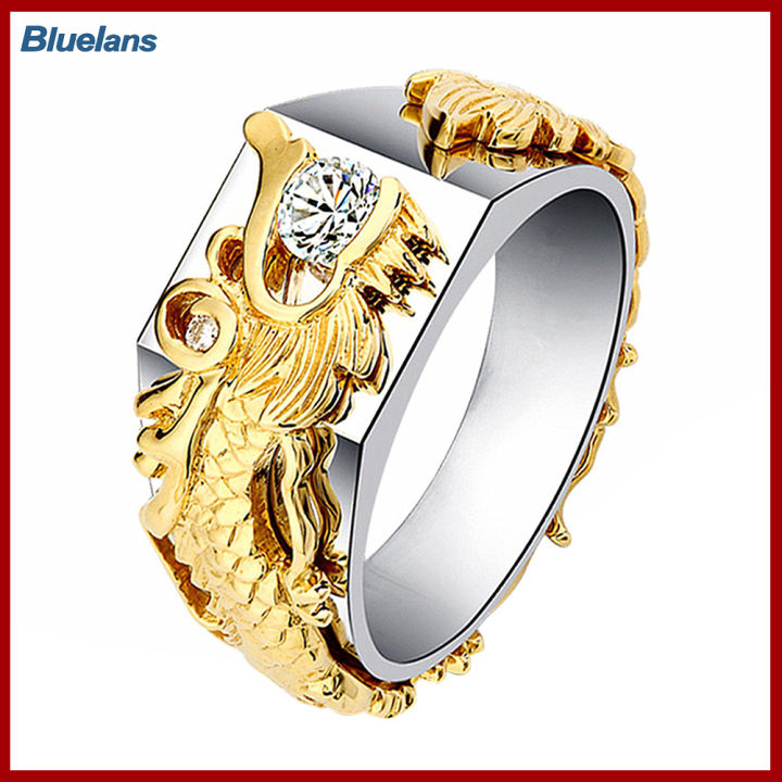 Bluelans®แหวนพลอยเทียมแวววาวผู้ชายผู้หญิงเครื่องประดับวงรูปร่างมังกรแฟชั่นสำหรับปาร์ตี้