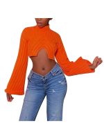 △﹍❏ Female Sweater Color Mock Neck Sleeve Crop Knitwear Outfit S M L