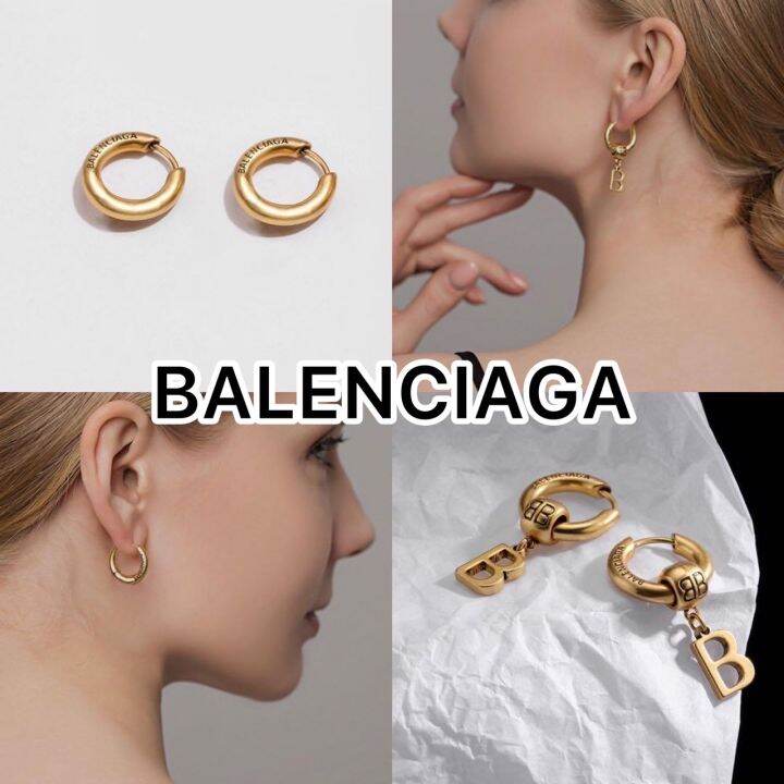 balenciaga Earring ใส่ได้ 2 แบบ ห่วง และ ห้อยตัวอักษร ดีไซน์เอกลักษณ์