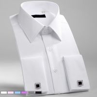 【Feb】 M 6XL Mens French Cuff Dress Shirt 2021 New White Long Sleeve Formal Business Buttons Shirts Regular Fit Cufflinks Wedding Shirt