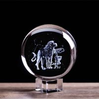 3D Laser Engrave Leo Figurines Crystal Glass Ball Angel Constellation Statuette Collectible Feng Shui Home Art Decor Accessories