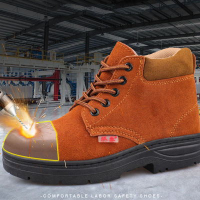 Onesunnys รองเท้านิรภัยสำหรับผู้ชายรุ่นใหม่ล่าสุด 2022 รองเท้าเซฟตี้หัวเหล็ก กันหนาว สีน้ำตาล Work Shoe