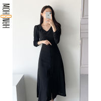 rench Single-breasted Midi Dress New Lapel Long Sleeve Casual Office Lady Elegant Dress