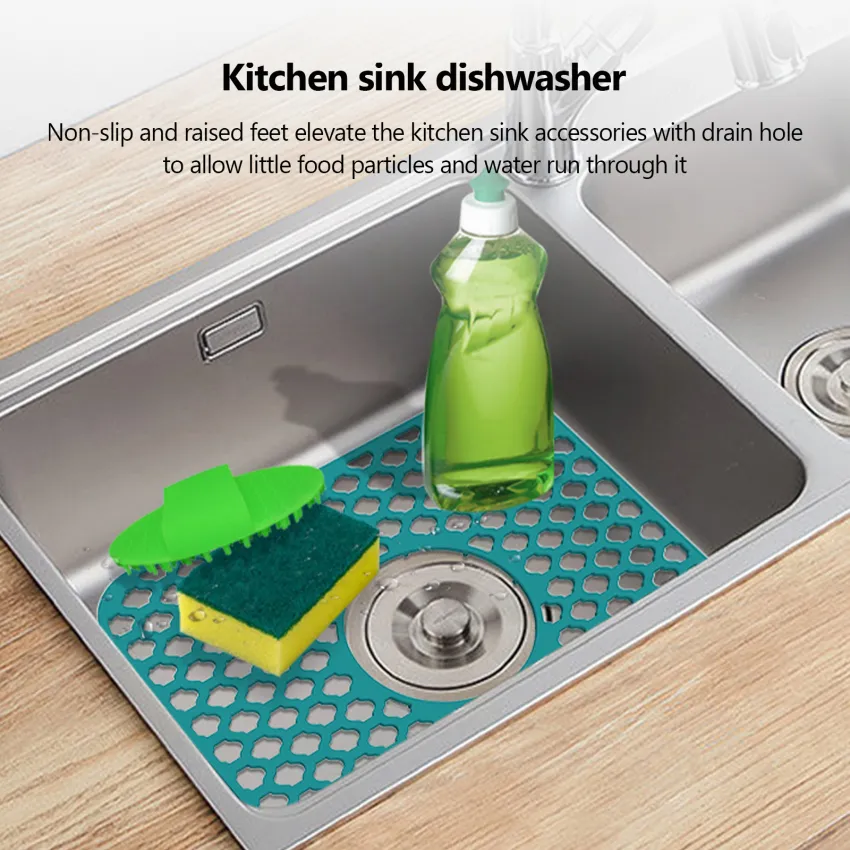Silicone Sink Protector, Rear Drain Kitchen sink mat Grid