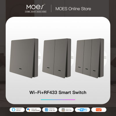 MOES WiFi สมาร์ทสวิตช์ไฟติดผนัง RF433 เครื่องส่งสัญญาณปุ่มกด Smart Life Tuya App รีโมทคอนโทรลทำงานร่วมกับ Alexa Google Home-srng633433