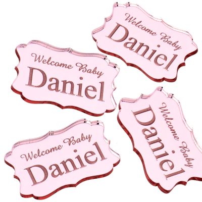 30PCS Square Personalized Acrylic Mirror Chocolate Tags Custom Name Invitation Cards Party Baby Shower Guest Gift