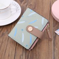 Women Short Wallet Leaf Print Soft PU Leather Ladies Clutch Credit Card Holder Buckle Two-fold Ladies Coin Purse Money Wallets