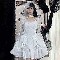 Gothic DressGoth ฤดูร้อนใหม่ Dark Gothic สีทึบลูกไม้สั้นชุดผีเสื้อคู่ลูกไม้ชุดสำหรับ WomenGoth Dress