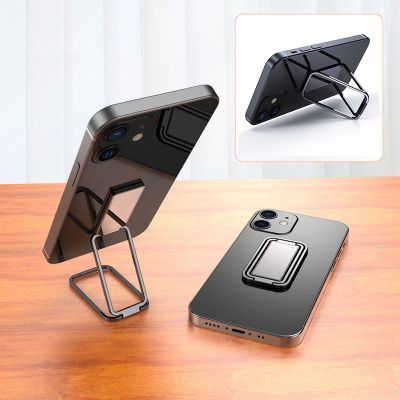 Mini Universal Ultra thin Fold Lift Black Silver Back Mounted Mobile Phone Ring Bracket Metal Desktop Desk Magnetic Stand Holder
