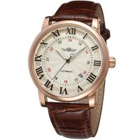 WINNER Fashion trend mens and womens leather watches with calendar watches automatic mechanical wrist watches