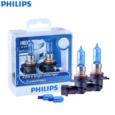 Philips วิสัยทัศน์คริสตัล HB3 9005 12V 65W P20d 9005CVSM 4300K หลอดไฟไฟตัดหมอกรถยนต์ฮาโลเจนสีขาวสว่าง (แพ็คคู่)