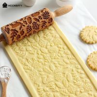 Christmas Rolling Pins Rock Snowflake Elk Wooden Rolling Embossing Baking Cookies Biscuit Fondant Cake Patterned Roller 35x5cm