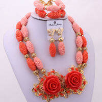 4UJewelry ชุดเครื่องประดับอินเดียเจ้าสาวสีส้มและสีชมพู N สร้อยคอแต่งงานดอกไม้ชุดเครื่องประดับแฮนด์เมด