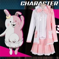 อะนิเมะซูเปอร์danganronpa 2 เครื่องแต่งกายผู้หญิงmonomiคอสเพลย์วิกผมชุดสีชมพูสีขาวกระต่ายเสื้อชุดกระโปรงสำหรับสาวฮาโลวีน