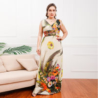 Hot-Selling Bohemian Style Fat Mm Collar Large Size Plus Fat Beach Dress Seaside Dress Mopping Ice Silk Dress