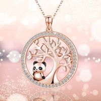 Luxury Female Tree Of Life Pendant Necklace Rose Gold Silver Color Chain Necklaces For Women Cute Panda Crystal Wedding Necklace