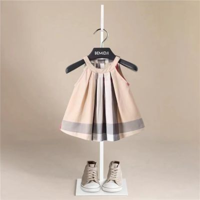 New Casual Baby Girls Summer Dresses Kids Sleeveless Cute Striped Englang Style Fashion O-neck A-line Princess Dresses for Girls