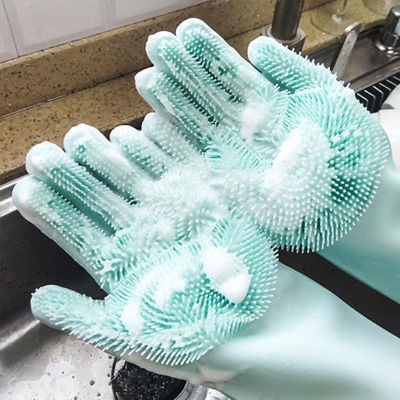 1Pair Magic Dishwashing Scrub Gloves Silicone Cleaning Rubber Gloves Dish Washing Sponge Car Kitchen Cleaning Tool Multi Use Safety Gloves