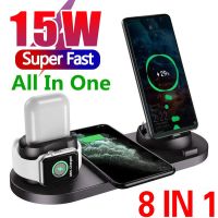 15W 10 In 1 Wireless R Stand Pad สำหรับ14 13 12นาฬิกา Apple สถานีแท่นชาร์จอย่างรวดเร็วสำหรับ Airpods Pro Iwatch 8 7 6