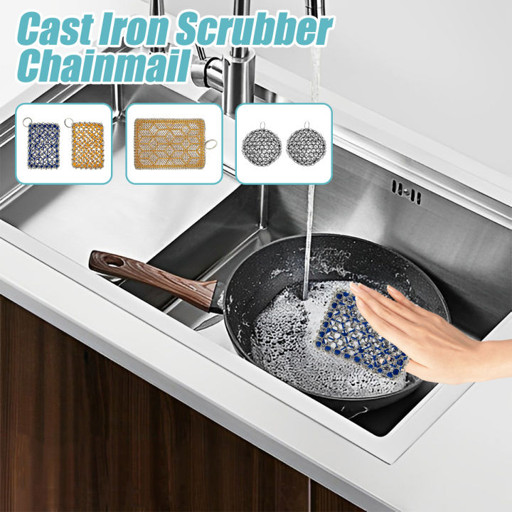 Kitchen-Pro Cast Iron Chainmail Scrubber with Silicone Insert