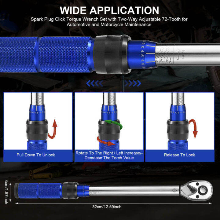 3-8-ประแจโลหะ10-60นาโนเมตรชุดประแจวัดแรงบิดคลิกหัวเทียนพร้อมการปรับสองทาง72ฟันสำหรับการบำรุงรักษายานยนต์และรถจักรยานยนต์