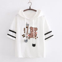 Pure cotton Japanese hooded sweater women white 2021 summer new style Korean fashion loose casual cute fun printed hoodie