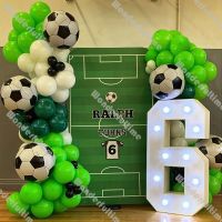 Matte Green White Black Football Balloon Arch Blackish Green Balloon Garland Kit Happy Birthday Decoration 4D Soccer Foil Globos