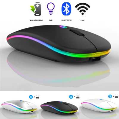 เมาส์ Sem Fio RGB แบบไร้สายบลูทูธพกพาได้2.4กรัม