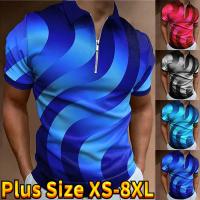 New Mens Slim Dazzling Print Short Sleeve Shirt Casual Zipper Lapel Short Sleeve Simple Atmosphere Casual Wear XS-6XL