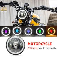 Night Knight รถจักรยานยนต์5.75นิ้ว LED ไฟหน้าสำหรับ Harley Touring Sportster 883 XL883 Street DRL โปรเจคเตอร์รอบ Skull ไฟหน้า