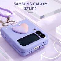 เคสเคสโทรศัพท์แหวนใส่นิ้วหัวใจสายคล้องแบบคาดตัว3D ความรักสำหรับ Samsung Galaxy Z ฝาพับเคสกันกระแทกสีทึบ4 Flip3