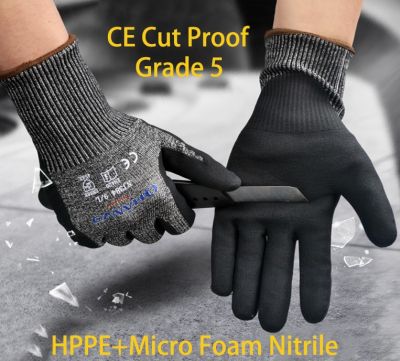 ANSI Anti Cut Resistant HPPE Foam Nitrile Proof Glass Handling Safety Gloves