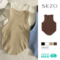 Sezo เสื้อคล้องคอแขนกุดสำหรับผู้หญิง,เสื้อครอปแขนกุดสไตล์เกาหลีเสื้อกล้ามแบบเรียบธรรมดา