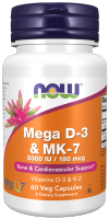 Now Foods, Mega D-3 &amp; MK-7, size 180 mcg. (5,000 IU) contains 60 capsules. (No.394)