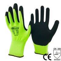 ถุงมือนิรภัยทนทานต่อการตัดทำงาน4คู่แบบนุ่มพิเศษ Hi-Viz สีเหลือง