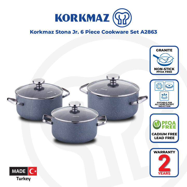 Korkmaz Stona Jr. NonStick Cookware Set Gas Stove Compatible, Stock