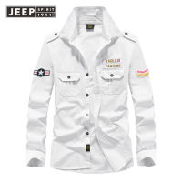 JEEP SPIRIT เสื้อแขนยาวมีหลายกระเป๋า,เสื้อสัญลักษณ์สำหรับชายหนุ่มกระเป๋าลำลองทรงหลวมชุดทหารแบบตัวเดียวใหม่สำหรับฤดูใบไม้ผลิและในฤดูใบไม้ร่วงผู้ชาย