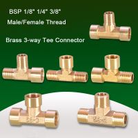 1Pcs Brass Tee Connector Pneumatic Plumbing Pipe Fitting Water Fuel Gas Copper Adapter BSP 1/8" 1/4" 3/8" Male/Female Thread Valves