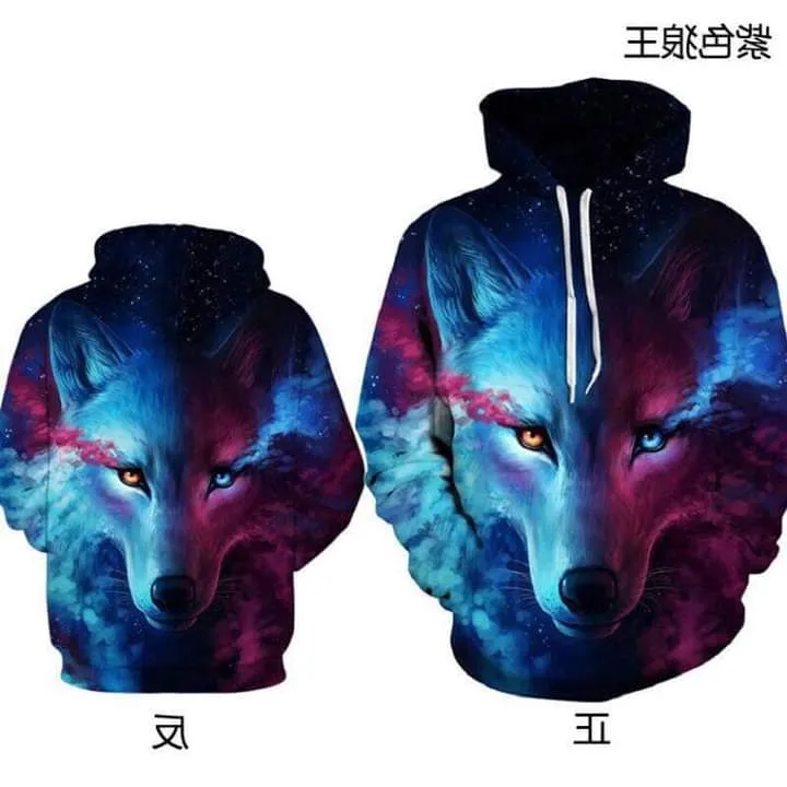 Women Men's Wolf Lion Dripping 3D Graphic Print Zipper Hoodie Sweatshirt Jacket