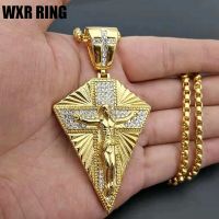 WXR RING ใหม่แฟชั่นพระเยซูCROSS Goldฝังจี้คริสตัลไม้กางเขนสำหรับชาย