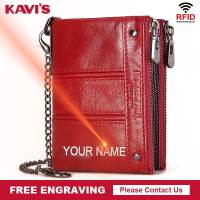 KAVIS Genuine Leather Fashion Small Women Wallets Female Ladies Coin Purse Zipper Design Pockets Mini Soft Walet Free Engraving