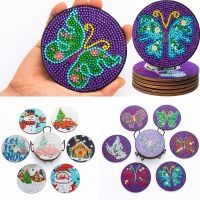 DIY Butterfly Santa Diamond Painting Coaster Cup Mat Pad Special-Shaped Drill Acrylic Coaster Cup Cushion with Rack Xmas Gifts