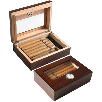 [BUY 1 FREE 6] Cuban Cigara Cabinet Humidor Spanish Cedar Wood Cohiba Cigare Case with Humidifier and Hygrometer