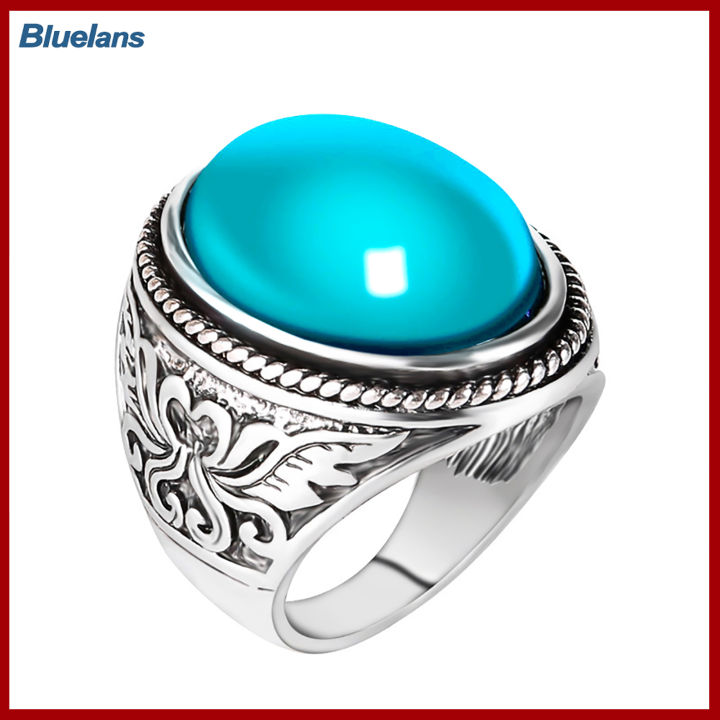 Bluelans®แหวนใส่นิ้วสายแกะสลักเพรชเทียมวินเทจผู้ชายเครื่องประดับงานเลี้ยงของขวัญงานเลี้ยง