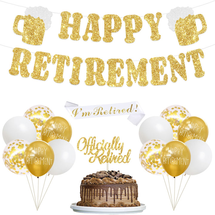 JOYMEMO Gold Retirement Themed Party Decorations Glitter Happy ...