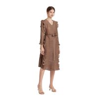 Womens Autumn New Dress Pleated New Elegant Womens   Design Waist-Tight Graceful Western Style Dress