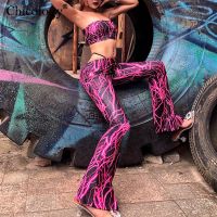 【DT】hot！ Chicology Lightning Print Boob Tube Crop Top Pants 2022 2 Piece Matching Ord Set