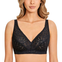 DOBREVA Womens Wireless Unlined Lace Bra Plus Size Full Coverage Comfort Bralette