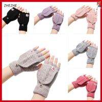 ZHEZHE Women Men Christmas Gift Flip Soft Elastic Christmas Deer Mittens Knitted Gloves Thicken Warm Half Finger