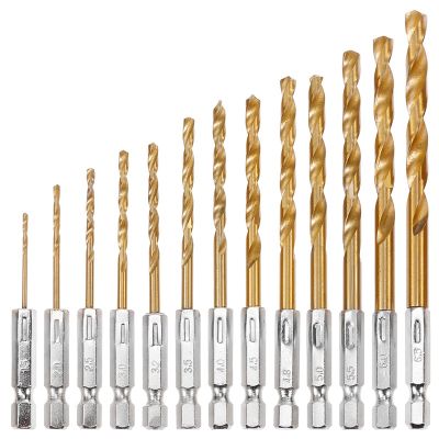 HH-DDPJOauee 13pcs Hss High Speed Steel Titanium Coated Drill Bit Set 1/4 Hex Shank 1.5-6.5mm Twist Drill Bit